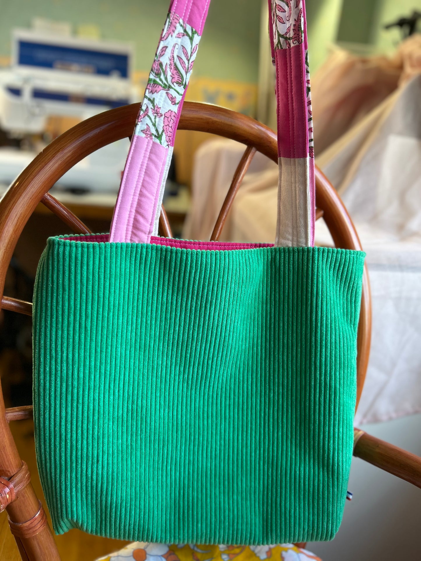 Sac patchwork vert-rose