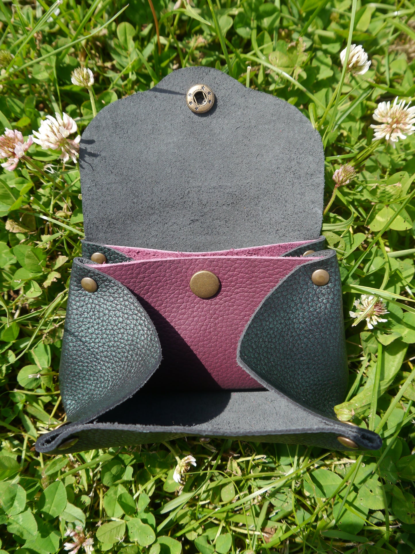 Origami - Porte Monnaie 100% Cuir - Artisanal Vert et Noir Metalisé