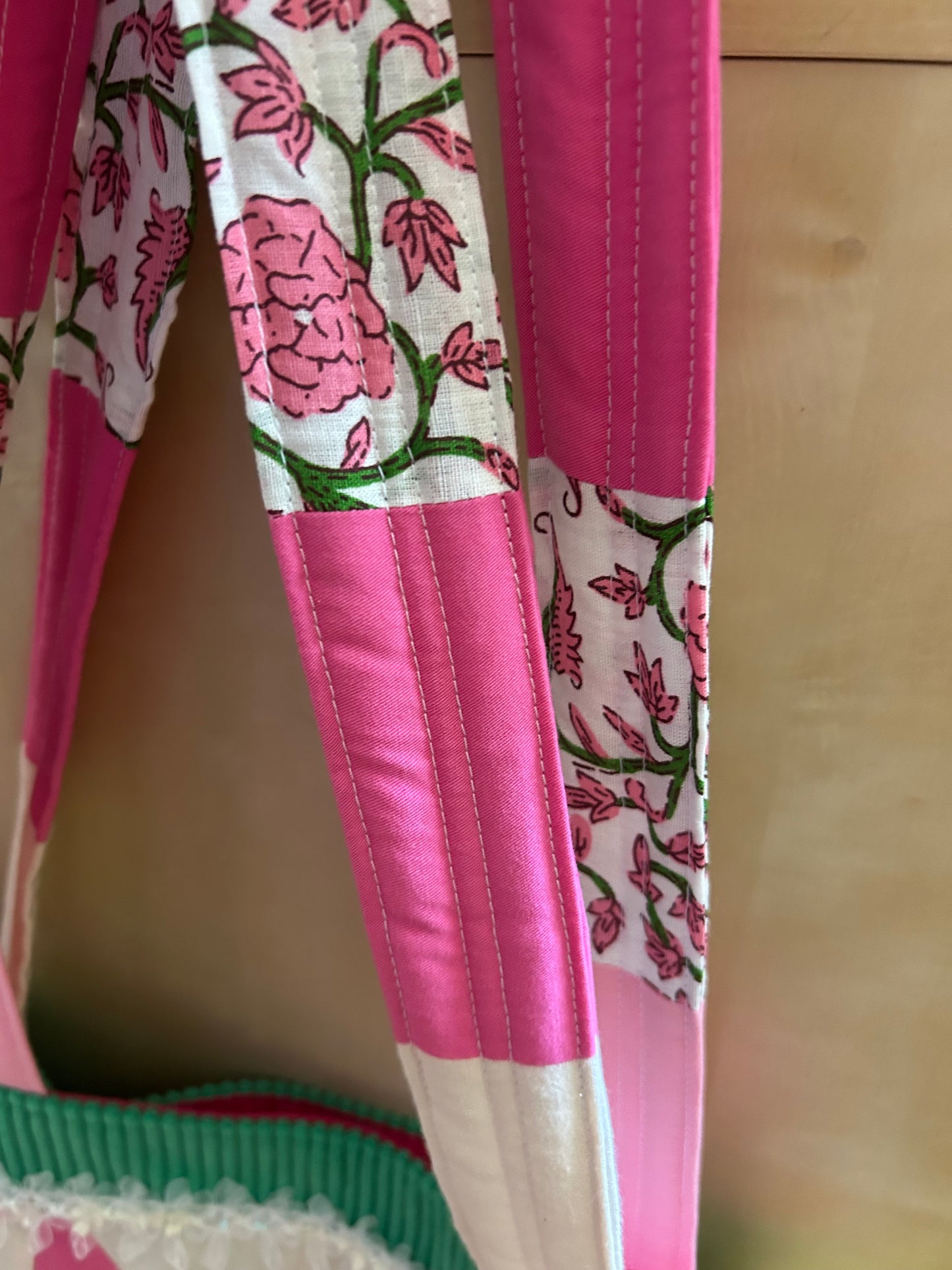 Sac patchwork vert-rose