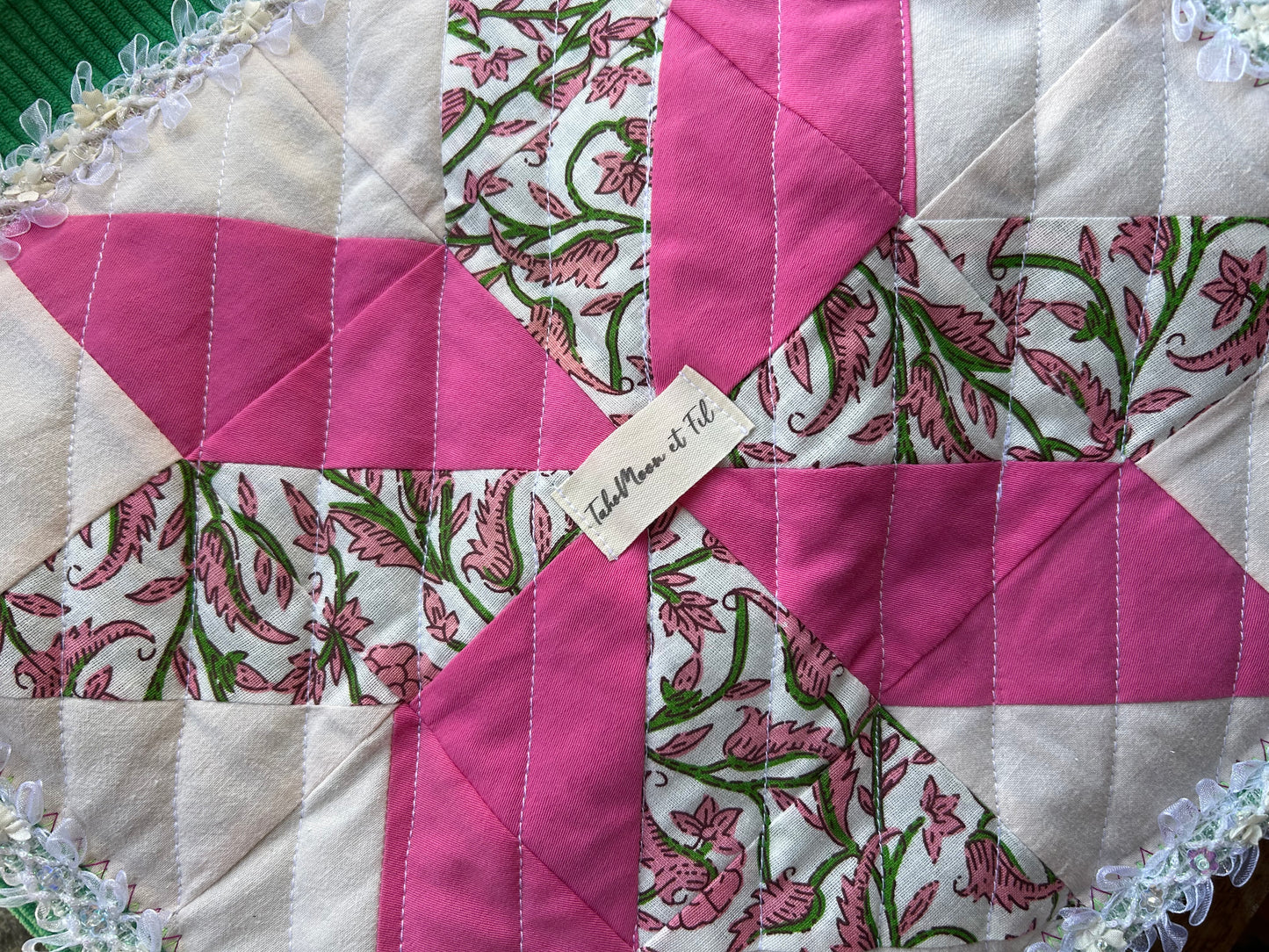 Sac patchwork vert-rose