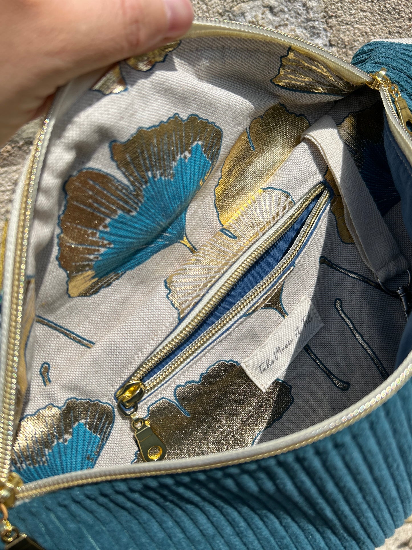 Banane ginkgo - velours bleu canard