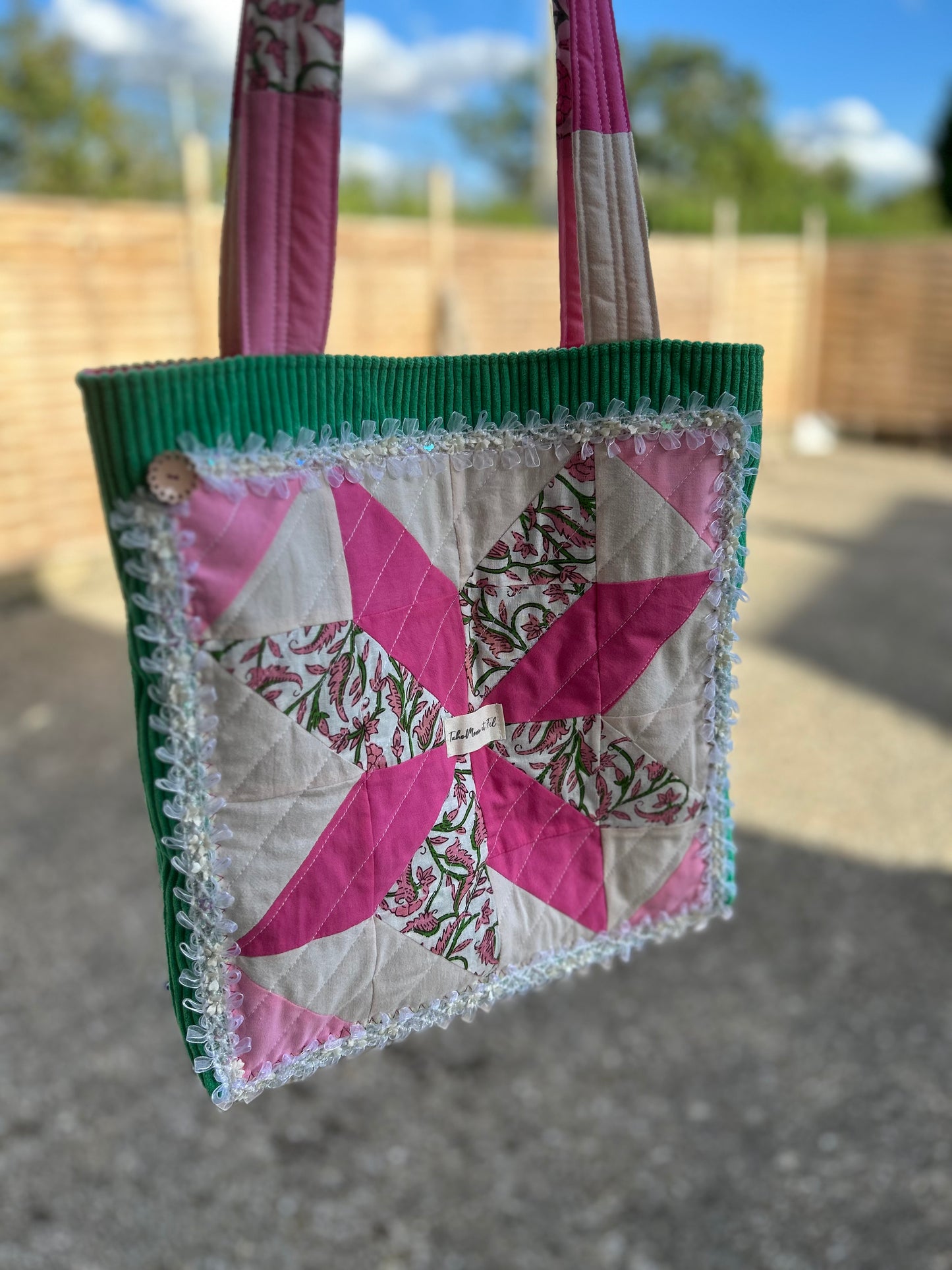 Sac patchwork vert-rose