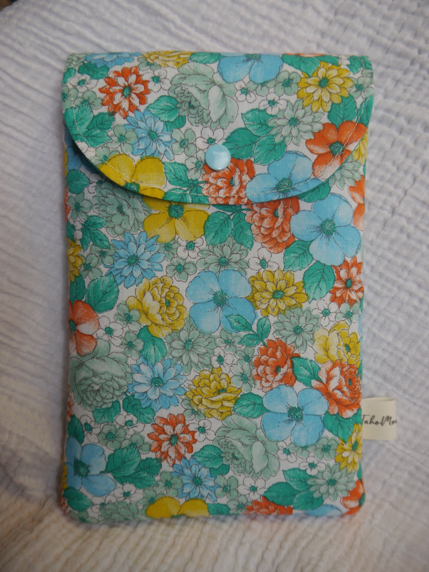 Housse de Livre de Poche / Liseuse avec Rabat Fleuri Bleu - Vert