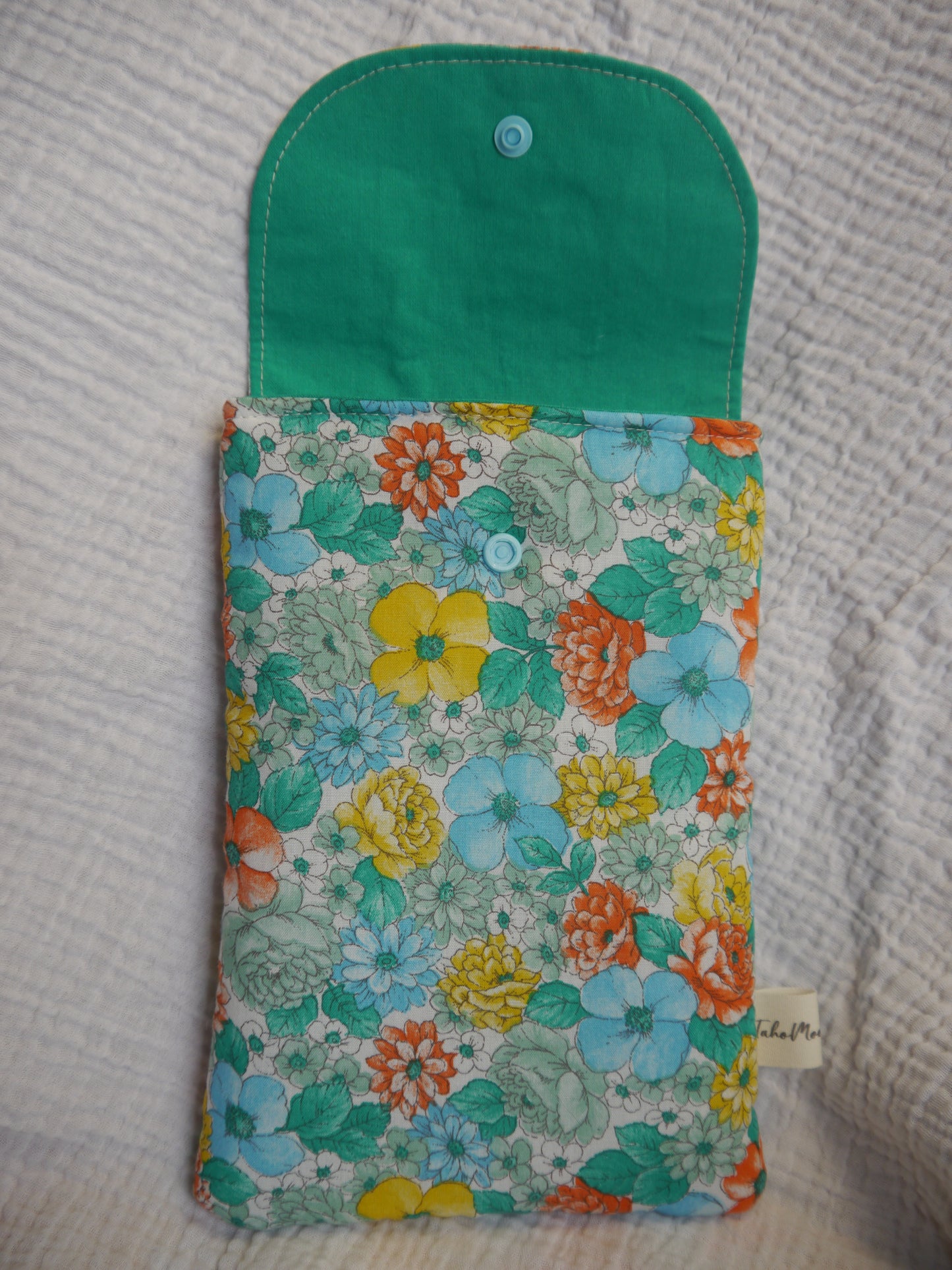Housse de Livre de Poche / Liseuse avec Rabat Fleuri Bleu - Vert