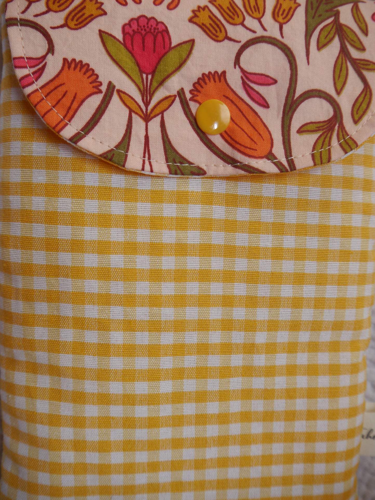 Housse de Livre Poche / Liseuse avec Rabat - Fleuri et Vichy Jaune