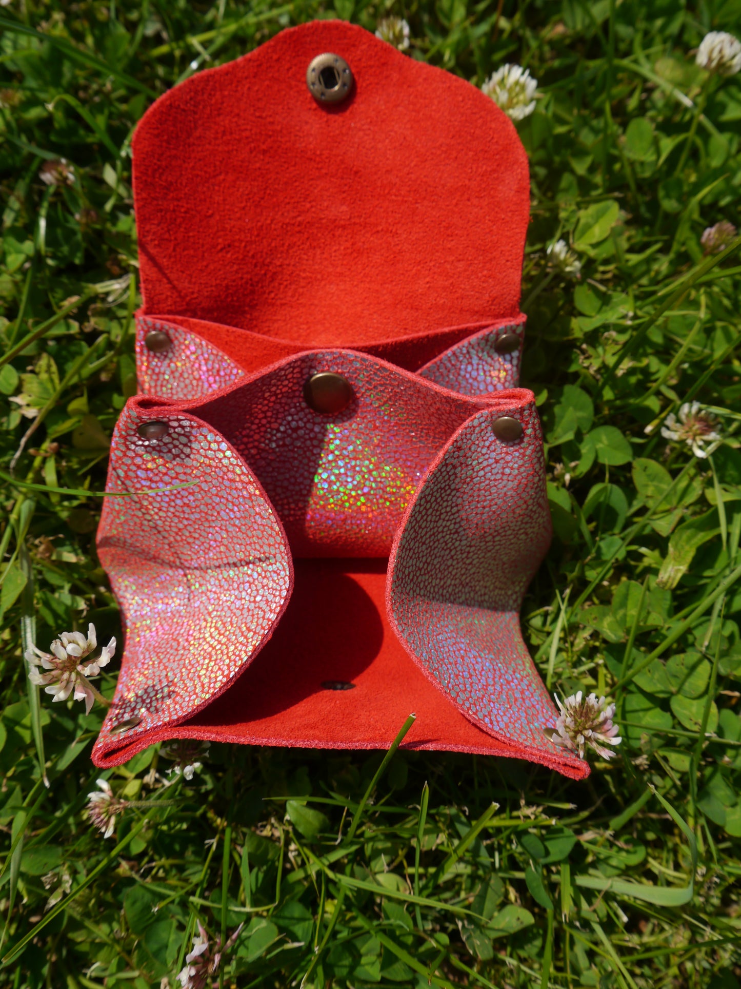 Origami - Porte Monnaie 100% Cuir - Artisanal - Rouge Paillette