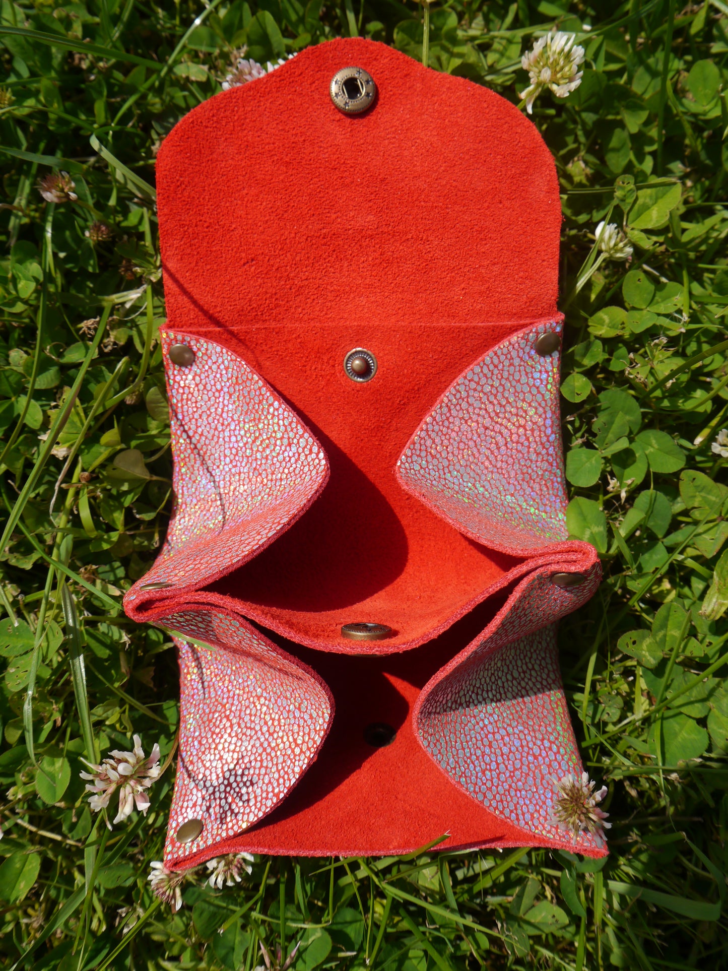 Origami - Porte Monnaie 100% Cuir - Artisanal - Rouge Paillette