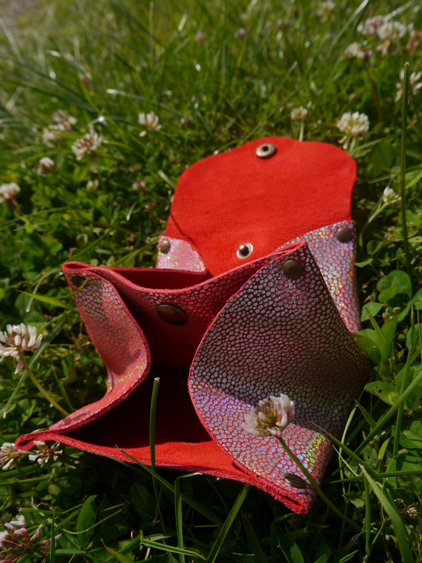 Origami - Porte Monnaie 100% Cuir - Artisanal - Rouge Paillette