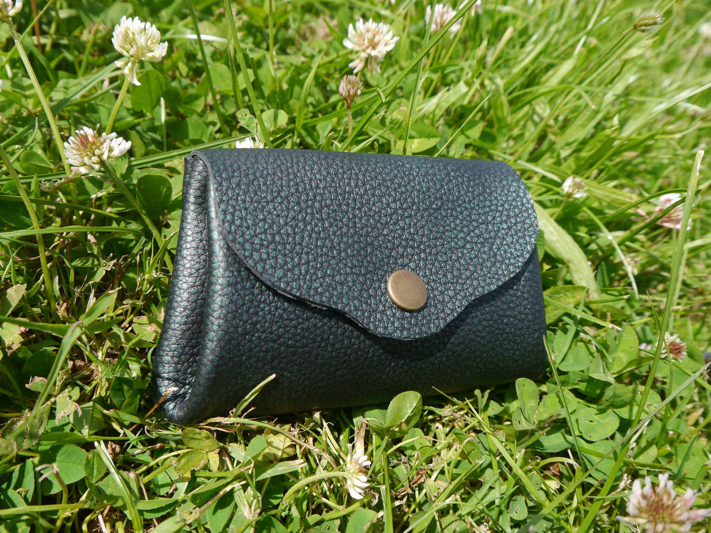 Origami - Porte Monnaie 100% Cuir - Artisanal Vert et Noir Metalisé