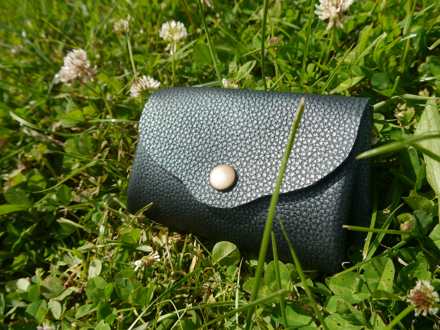 Origami - Porte Monnaie 100% Cuir - Artisanal Vert et Noir Metalisé