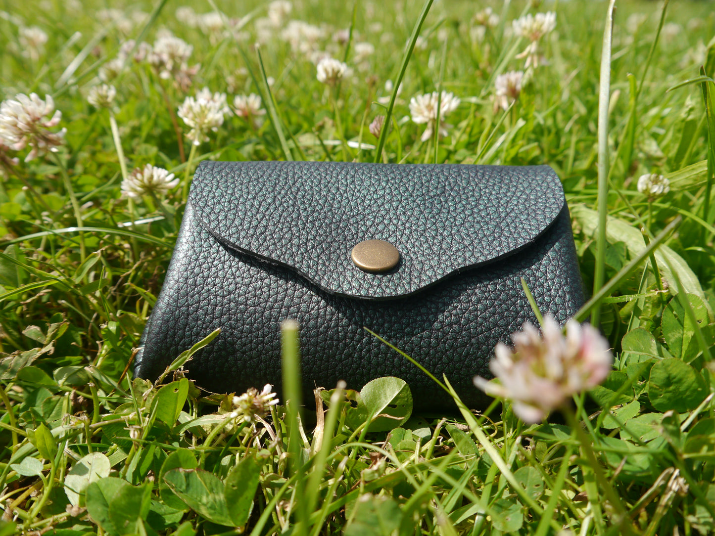 Origami - Porte Monnaie 100% Cuir - Artisanal Vert et Noir Metalisé