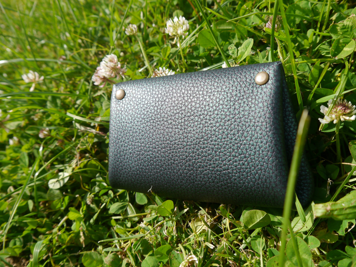 Origami - Porte Monnaie 100% Cuir - Artisanal Vert et Noir Metalisé