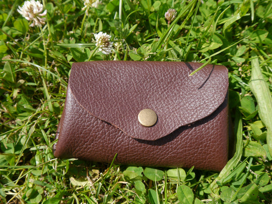 Origami - Porte Monnaie 100% Cuir - Artisanal - Marron Foncé
