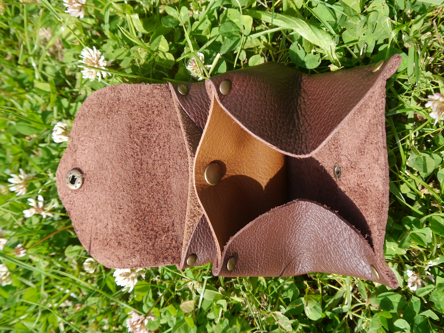 Origami - Porte Monnaie 100% Cuir - Artisanal - Marron Foncé