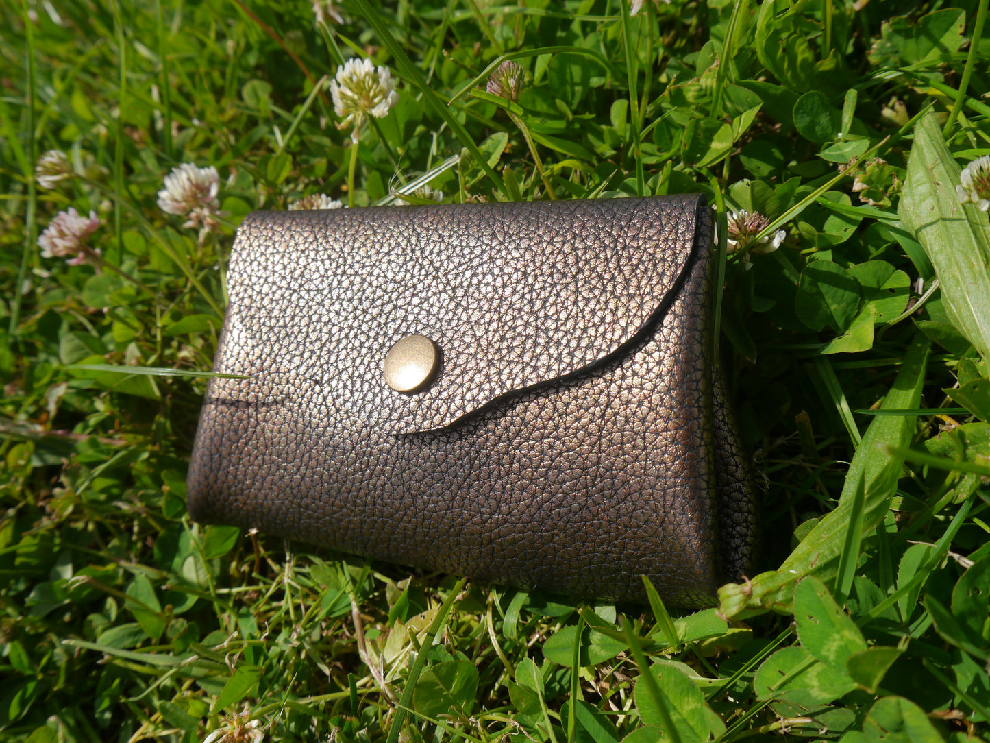 Origami - Porte Monnaie 100% Cuir - Artisanal Doré et Noir Metalisé