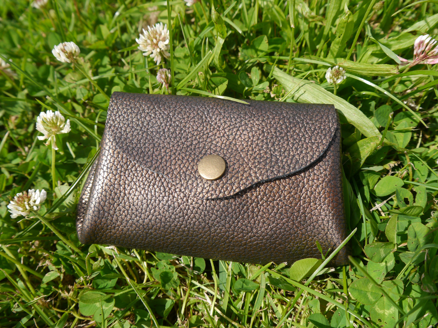Origami - Porte Monnaie 100% Cuir - Artisanal Doré et Noir Metalisé