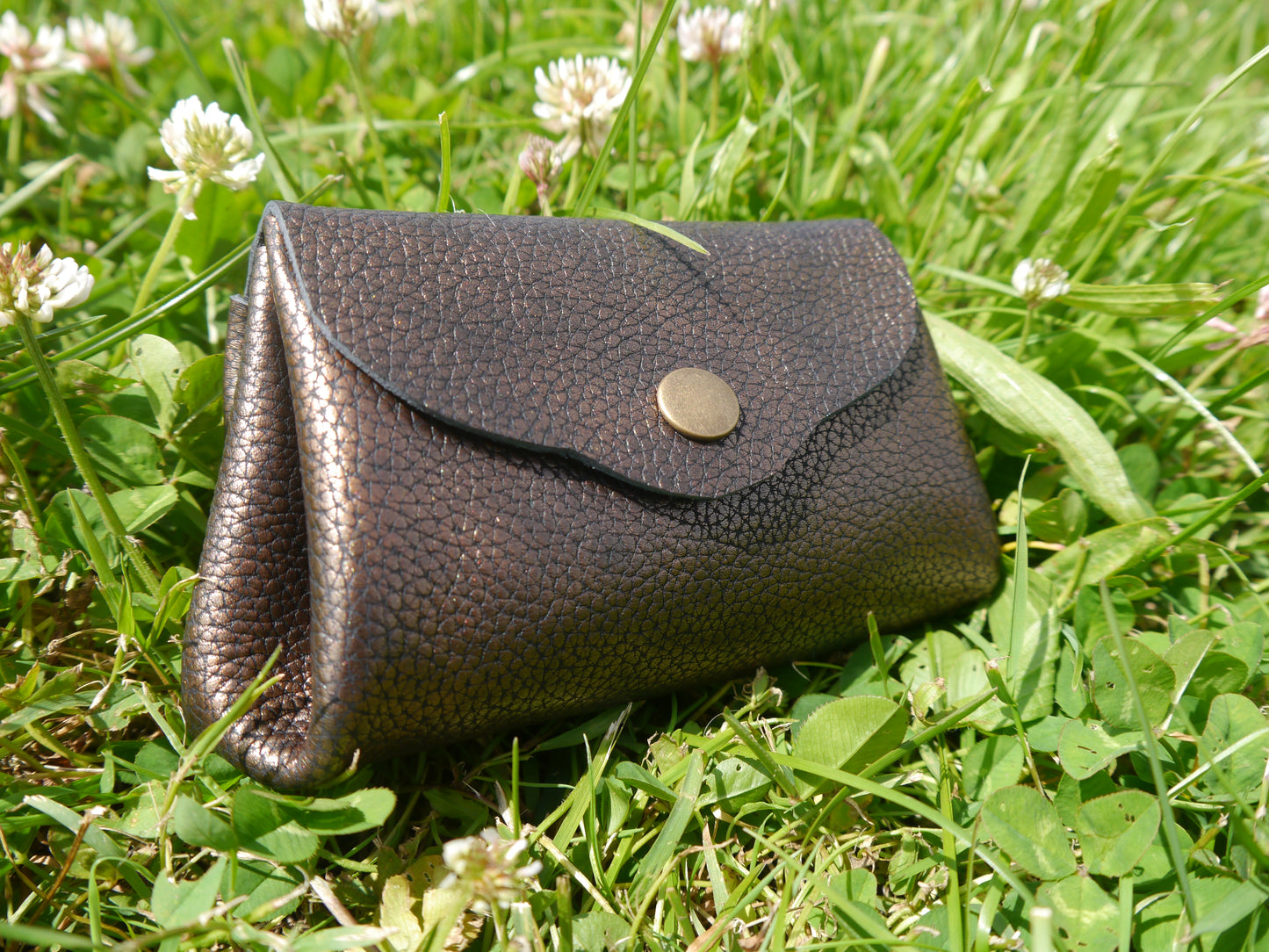 Origami - Porte Monnaie 100% Cuir - Artisanal Doré et Noir Metalisé