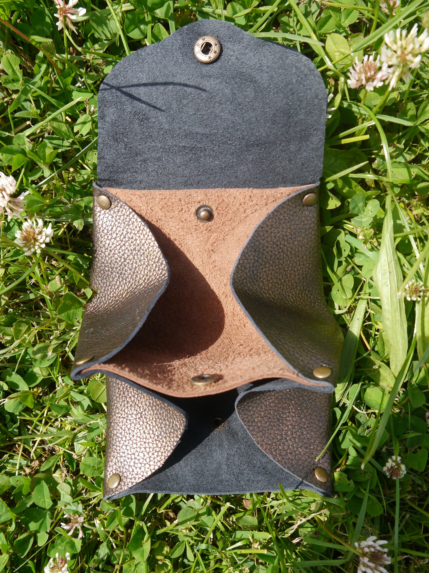Origami - Porte Monnaie 100% Cuir - Artisanal Doré et Noir Metalisé