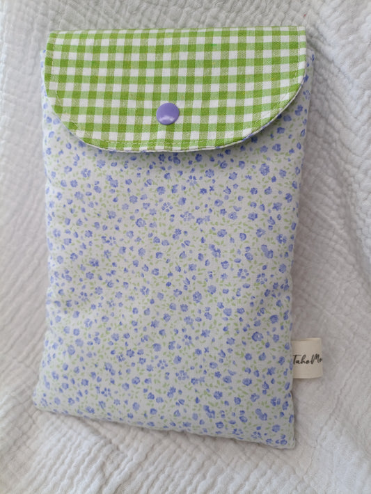Housse de Livre de Poche / Liseuse avec Rabat Petite Fleurs violette * Vichy Vert